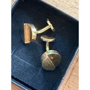 Gold & Silver Round Cufflinks With Textured Design In Black Box